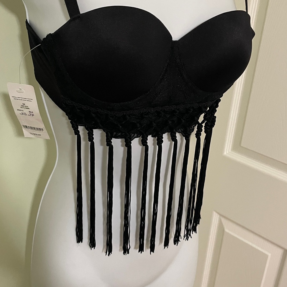 Bebe Black Fringe Bustier Top - Picture 2 of 4